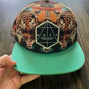 Neff SnapBack Hat Teal with Cheetahs on the bill